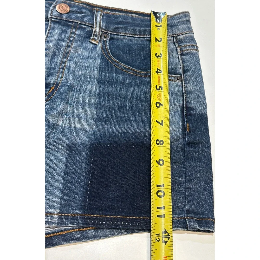 Aeropostale Patchwork Denim Shorts Women Sz 6 Blue High Waisted Midi Colorblock